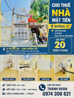 CHO THUÊ NHÀ MẶT TIỀN ĐƯỜNG 37 – NGANG 4M – VỊ TRÍ KINH DOANH TỐT 🔥