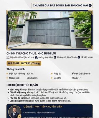 CHO THUÊ KHO 125 m2 (6 X 21) đường Bình Lợi, GIÁ KHO RẺ