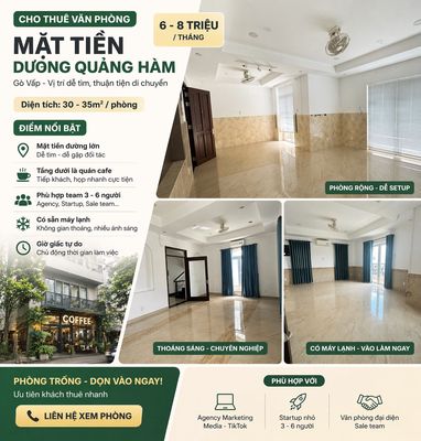 Văn phòng 30m2 MẶT TIỀN Dương Quảng Hàm – có cafe – 6.x triệu
