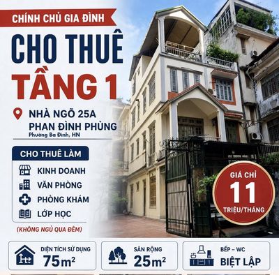 Chính chủ cho thuê tầng 1 khép kín riêng biệt 75m2 phố Phan Đình Phùng