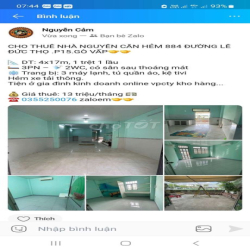 Cho thuê nhà diện tích rộng Gò Vấp