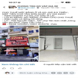 CHO THUÊ MẶT BẰNG Ở VÀ KD ,MẶT TIỀN CHỢ TÂN SƠN NHẤT ,CV GIA ĐỊNH