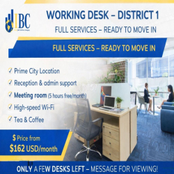 Chỗ ngồi làm việc Quận 1 – full dịch vụ – vào làm ngay