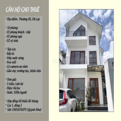 Căn hộ cho thuê (không nội thất) khu vực phường 6, Đà Lạt