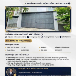 CHO THUÊ KHO 125 m2 (6 X 21) đường Bình Lợi, GIÁ KHO RẺ