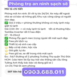 Phòng trọ an ninh sạch đẹp giá rẻ trung tâm Tp Thủ Đức